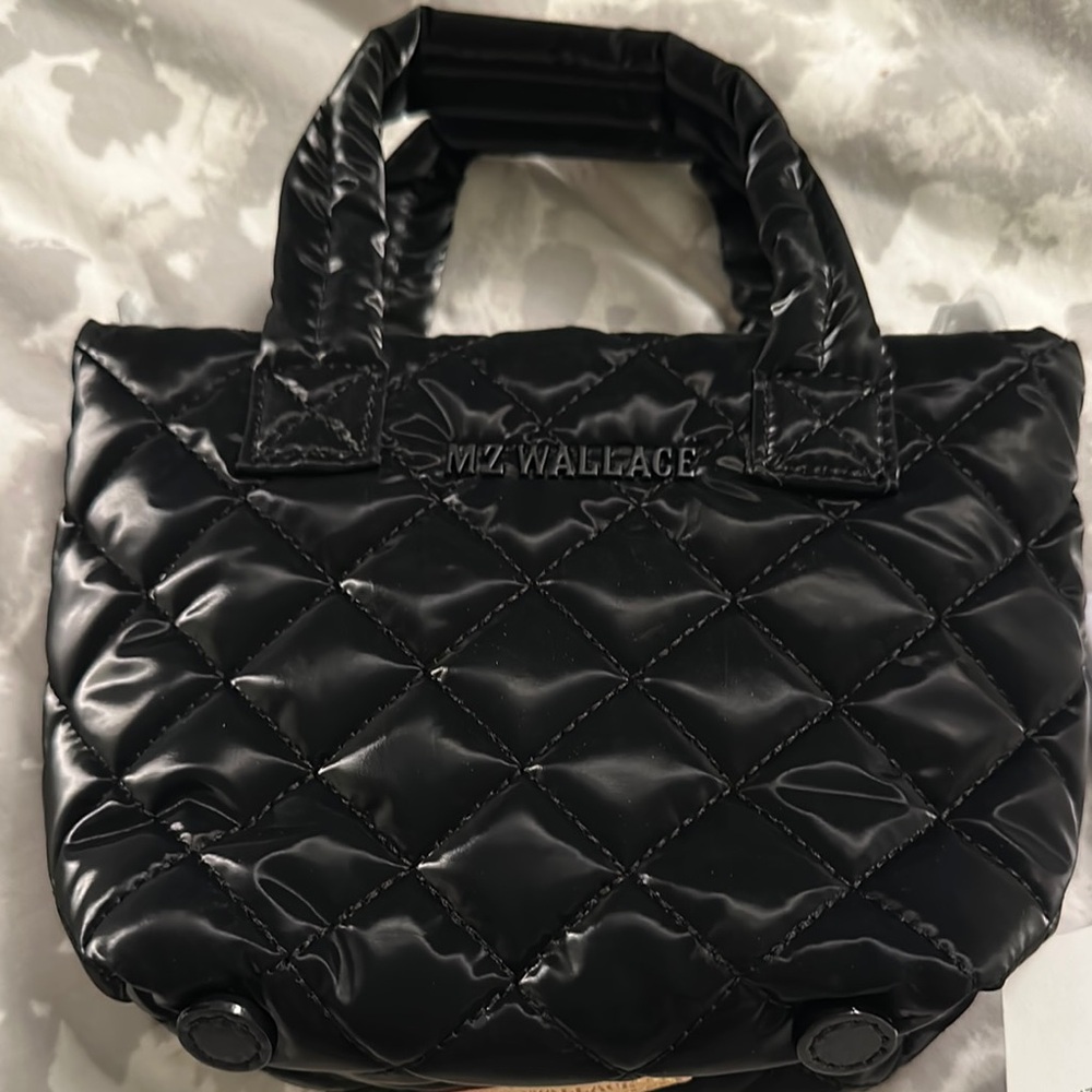 MZ Wallace Black liquid petite metro tote deluxe